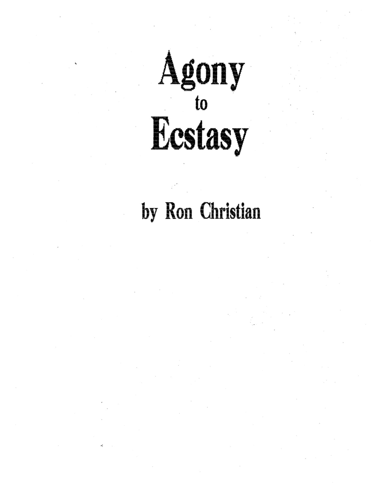Cover of Agony to Ecstasy