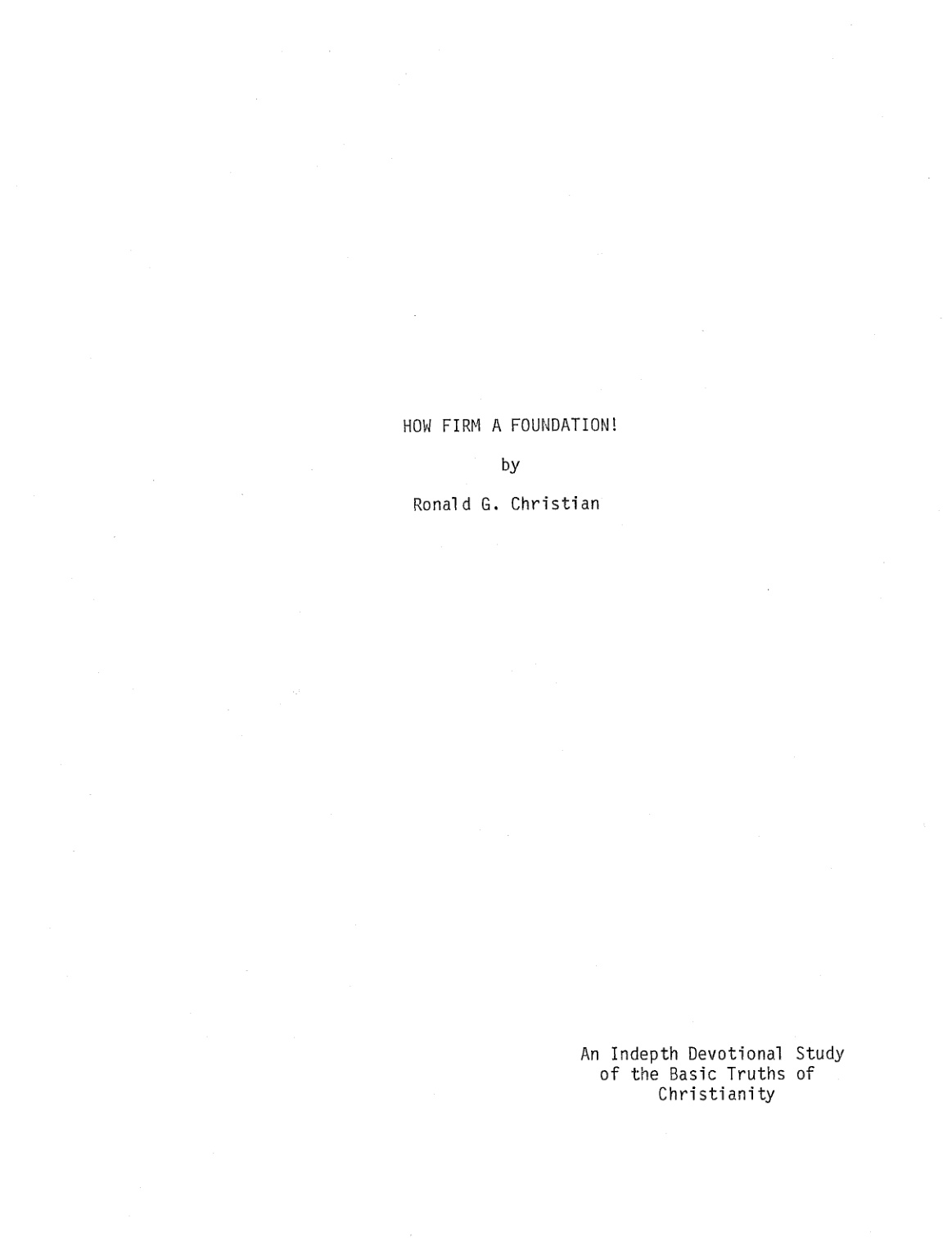 Cover of How Firm a Foundation