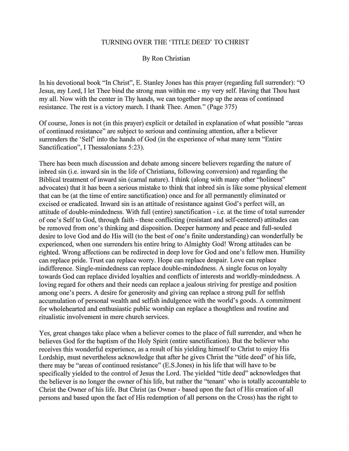 Cover of Turning Over the Title Deed to Christ